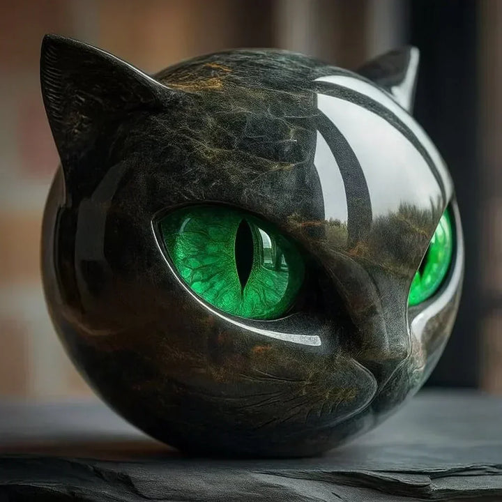 NyxCharm | Escultura de Cabeça de Gato Preto Místico
