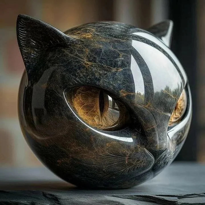 NyxCharm | Escultura de Cabeça de Gato Preto Místico
